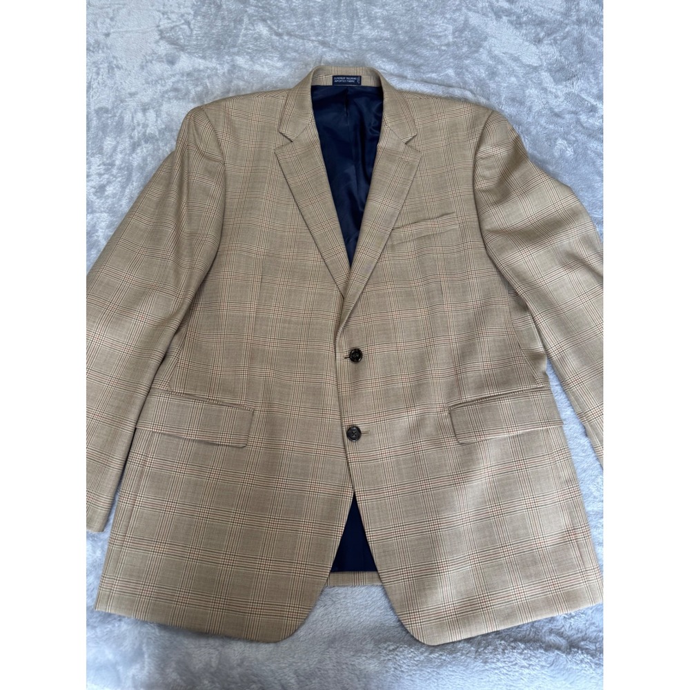 Nautica Mens Tan Glen Plaid Two Button Blazer Sport Coat Jacket 44R wool